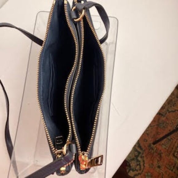 Coach Leather Crossbody Double Zip Bag Navy Blue with Gold Hardware - Picture 6 of 10